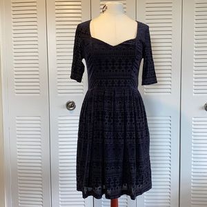 Meadow Rue Navy Burnout Velvet Dress